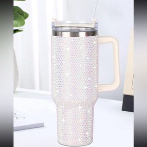 40oz Stainless Steel Car Cup With Handle And Rhinestone Decoration